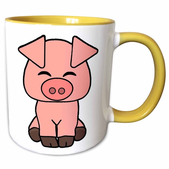 3drose, Cute Fun Creative Pink Pig Cartoon, 11oz Two-tone Yellow Mug