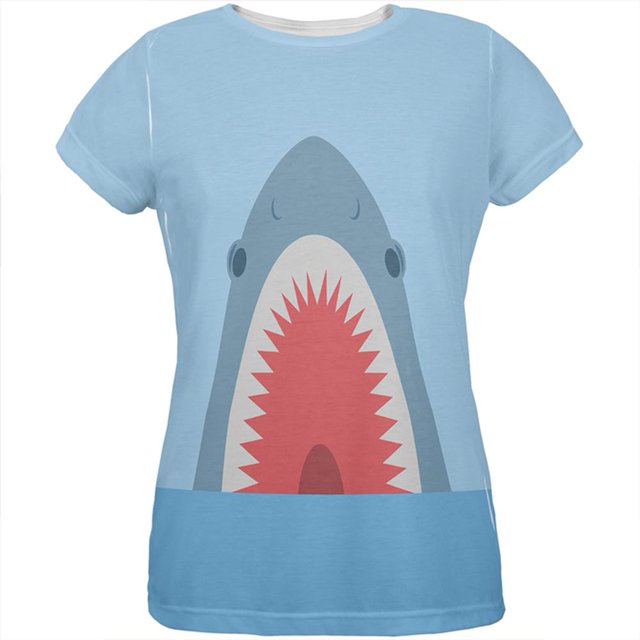 Cute Fun Shark Attack All Over Womens T Shirt Multi 2XL