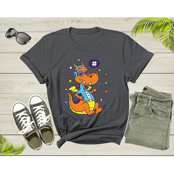 Cute Funky Hipster Space Dragon with Headset and Eye Glasses T-Shirt Dragon Lover Gift T Shirt for Men Women Kids Boys Girls Graphic Tshirt
