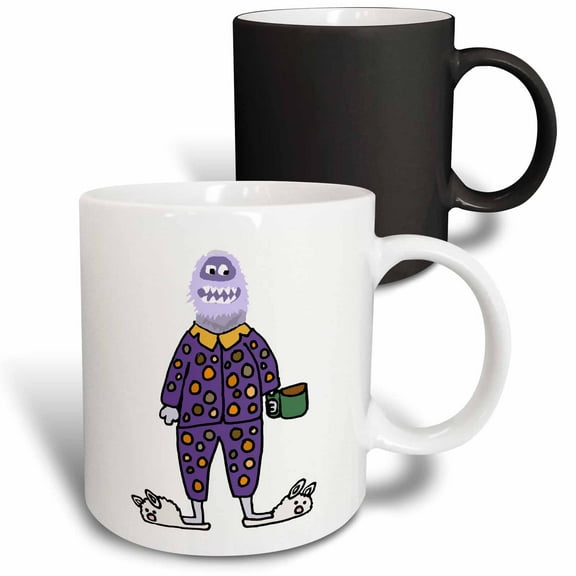 3drose, Cute Funny Abominable Snowman in Polka Dot Pajamas, 11oz Magic Transforming Mug