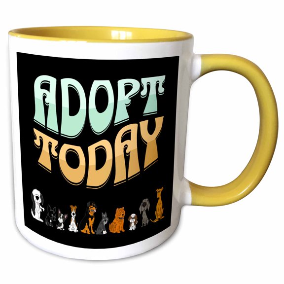 3drose, Cute Funny Adopt Today Rescue Dog Pets and Dog Lovers, 11oz Two-tone Yellow Mug