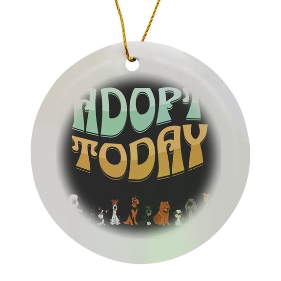 3drose, Cute Funny Adopt Today Rescue Dog Pets and Dog Lovers, Circle Porcelain Ornament