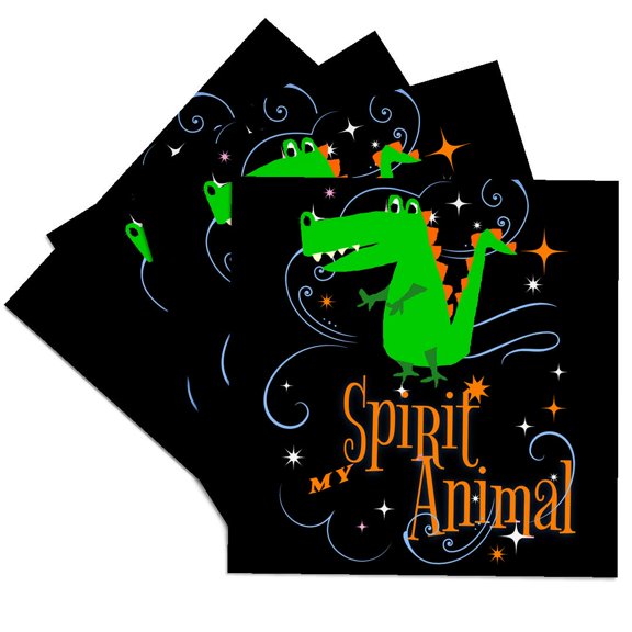 3drose, Cute Funny Alligator Spirit Animal Gator Fan Cartoon, Set of 4 Ceramic Tile Coasters