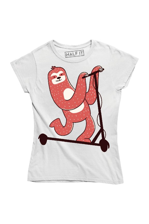 Cute Funny Animal Sloth Ride Riding Scooter Lover Women's T-Shirt