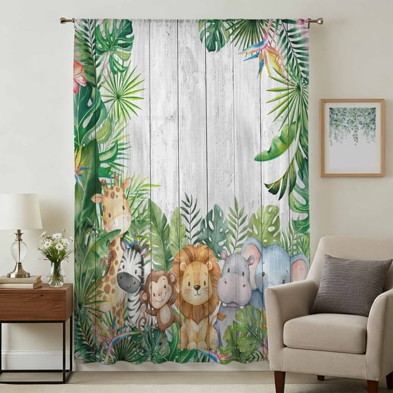 Cute Funny Animals Sheer Curtains 84 Inches Long, Summer Botanical ...