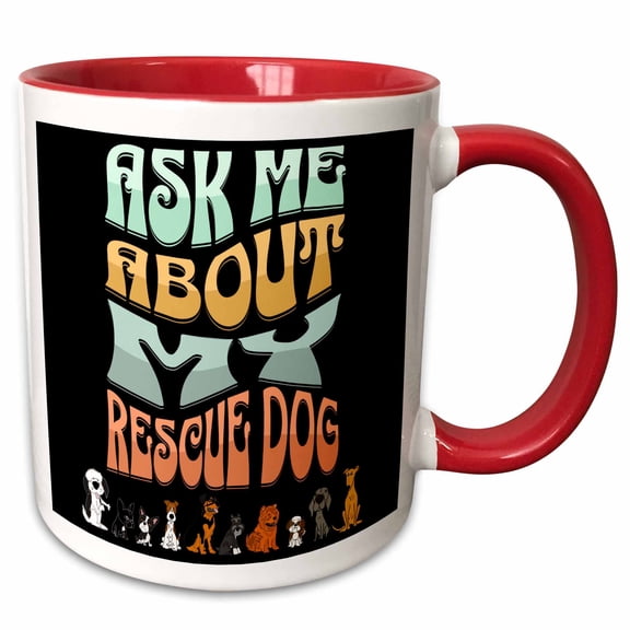 3drose, Cute Funny Ask Me About My Rescue Dog Pets and Dog Lovers, 15oz Two-tone Red Mug