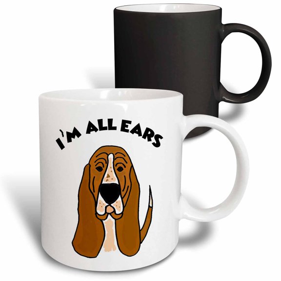 3drose, Cute Funny Basset Hound Dog Im All Ears Pun for Pet Lovers, 11oz Magic Transforming Mug