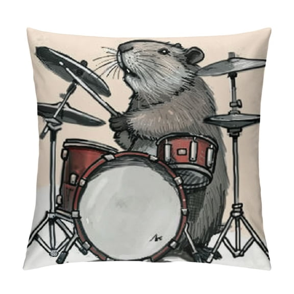 Cute Funny Beaver Drummer Playing The Drums Music... - Iron on Heat Transfers