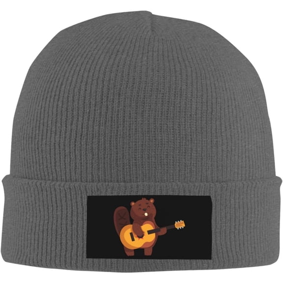 Cute Funny Beaver Knit Hat Animal Beaver Guitar Beanie Winter Hat Men Women Warm Knitted Brimless Cap