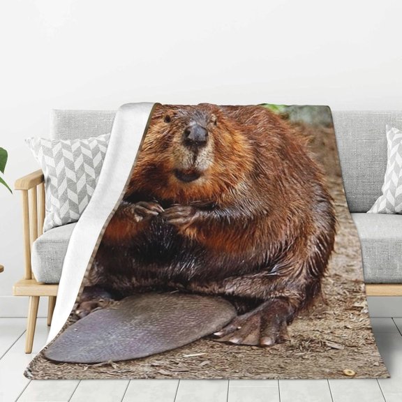 Cute Funny Beaver Throw Blankets 50"x40" Lightweight Flannel Fleece Cozy Soft Blanket  Decor for Couch Bed Sofa Bedroom Living Room Travel Birthday Christmas  Season