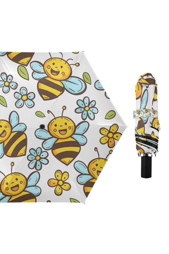 Cute Funny Bee Compact Sun Umbrella Windproof Travel Umbrellas for Rain Strong Portable UV Protection