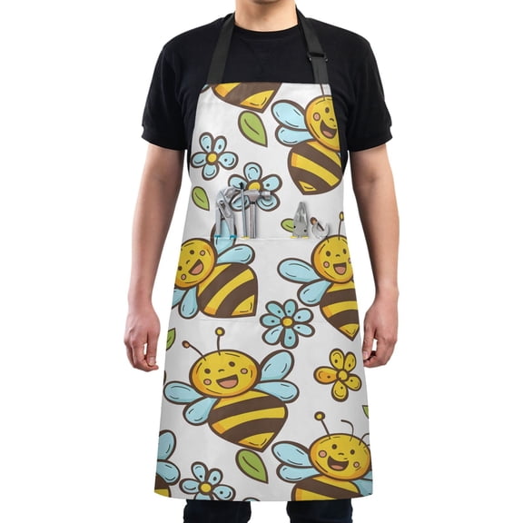 Cute Funny Bee Kitchen Apron with 2 Pockets Adjustable waterproof Cooking Aprons for Women Men Chef