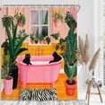 thumbnail image 1 of Cute Funny Black Cat Shower Curtain, Pink Yellow Orange Boho Colorful Shower Curtains for Bathroom, Green Tropical Plant Leaves Waterproof Fabric Bath Curtain,72X72in, 1 of 5