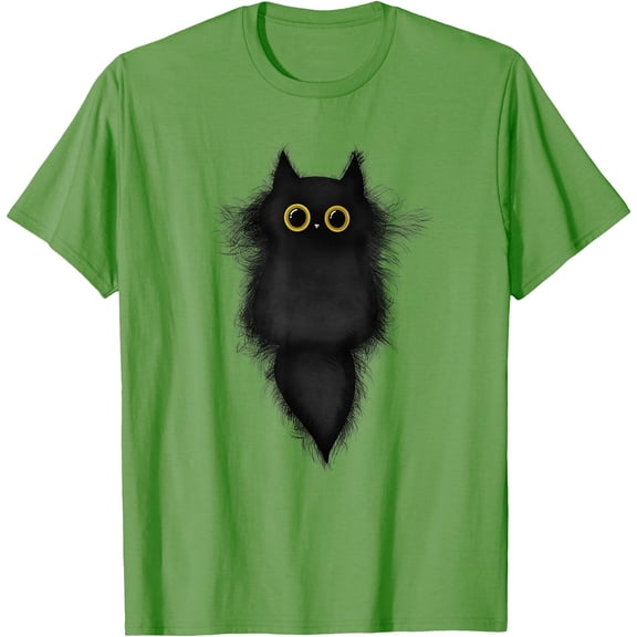 Cute Funny Black Cat Yellow Eyes Cat Lover Kitten Mom Dad Unisex T-Shirt for Men Women Kids Toddler,Lime Color,Size M