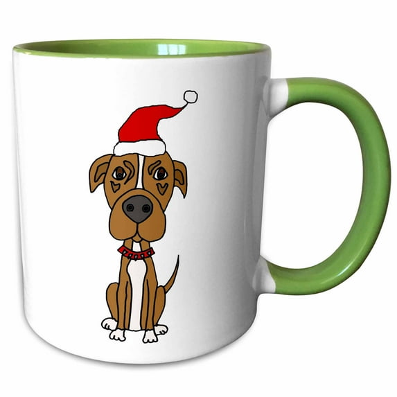3drose, Cute Funny Brown Pit Bull Puppy Dog Christmas Cartoon, 11oz Two-tone Green Mug