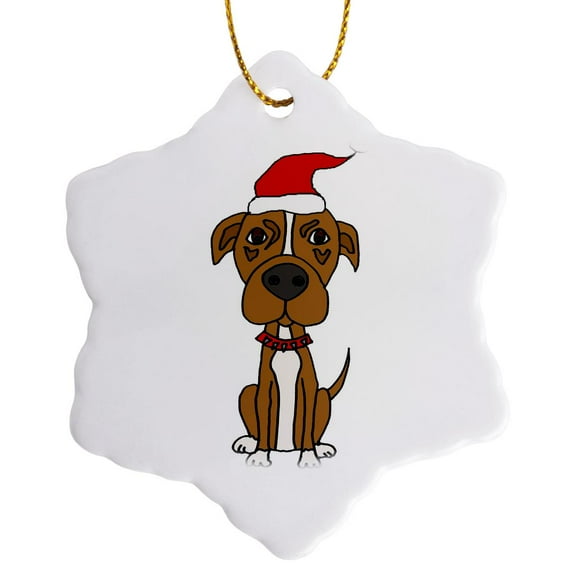 3drose, Cute Funny Brown Pit Bull Puppy Dog Christmas Cartoon, 3 inch Snowflake Porcelain Ornament