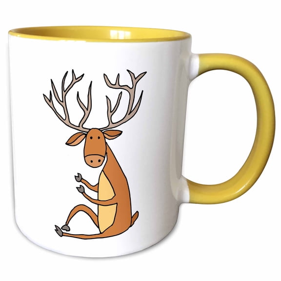 3drose, Cute Funny Buck Deer Cartoon, 11oz Two-tone Yellow Mug