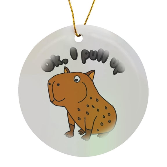 3drose, Cute Funny Capybara Ok, I Pull up Party and Meme Song Cartoon, Circle Porcelain Ornament