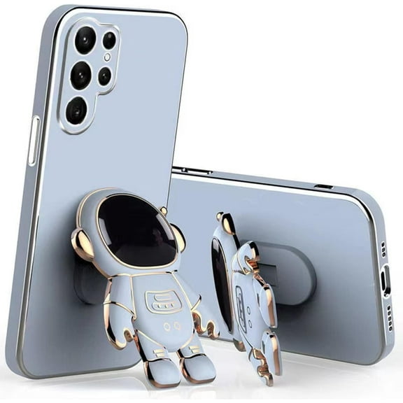 Cute Funny Cartoon Astronaut Phone Case with Creative Foldable Stand for Samsung Galaxy F42 F04 F23 F22 F13 F12 5G 4G Full-Body Protective Sleek TPU Cover(Blue,F23 4G)