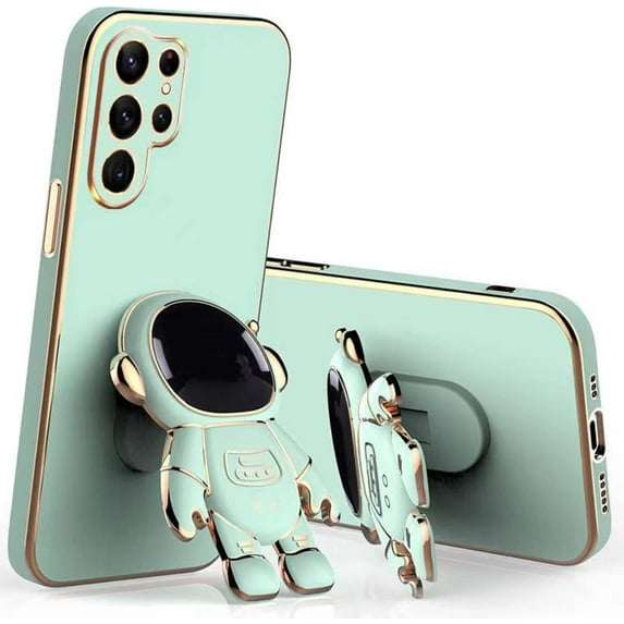 Cute Funny Cartoon Astronaut Phone Case with Creative Foldable Stand for Xiaomi Redmi Note 12 11 10 9 Pro S Full-Body Protective Sleek TPU Cover(Green,Note 11/11S)