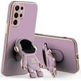 thumbnail image 1 of Cute Funny Cartoon Astronaut Phone Case with Creative Foldable Stand for Xiaomi Redmi Note 12 11 10 9 Pro S Full-Body Protective Sleek TPU Cover(Purple,Note 11/11S), 1 of 8