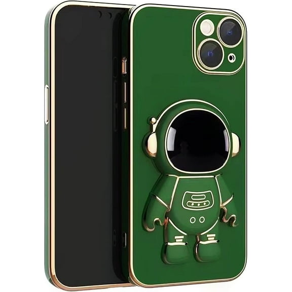 Cute Funny Cartoon Astronaut Phone Case with Creative Foldable Stand for iPhone 14 13 12 11 8 7 6 S X XS XR Plus Pro Max Mini Full-Body Protective Sleek TPU Cover(Green,11)