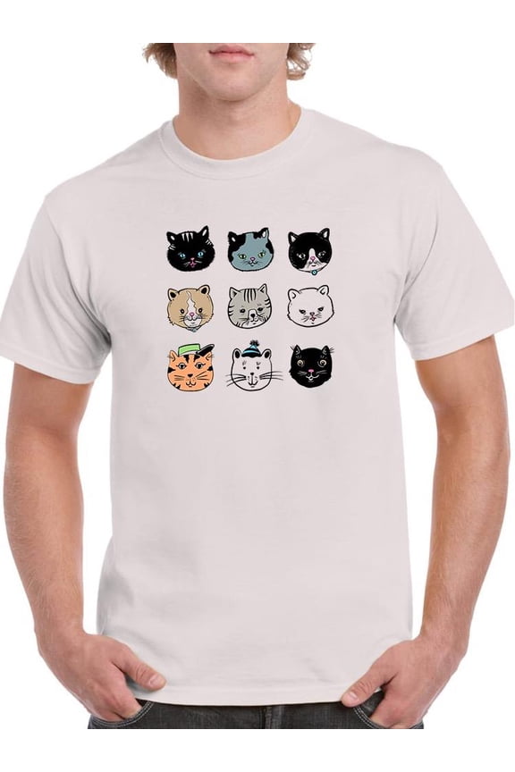 Cute Funny Cat Faces T-Shirt Men -Image by Shutterstock, Male Small