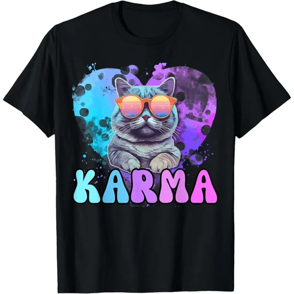 Cute Funny Cat Lover Heart Shape Karma Design Spiritual Kitten Tee Unisex T-Shirt, S-5XL