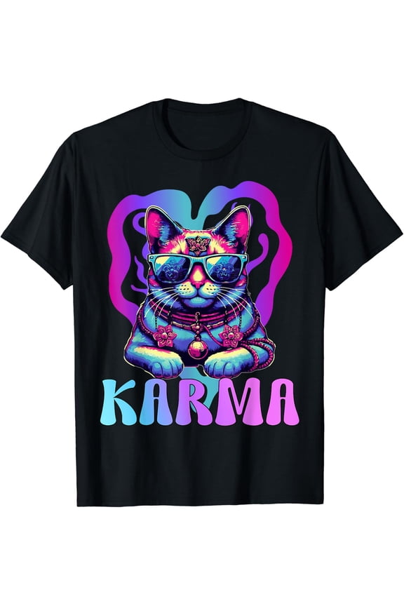 Cute Funny Cat Lover with Heart Shape Karma Summer T-Shirt