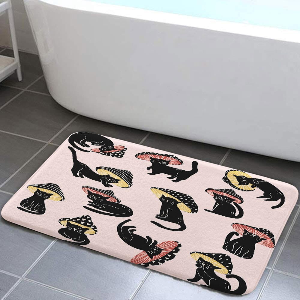 Cute Funny Cat Mushroom Bath Mat for Bathroom, Aesthetic Unique Fun ...