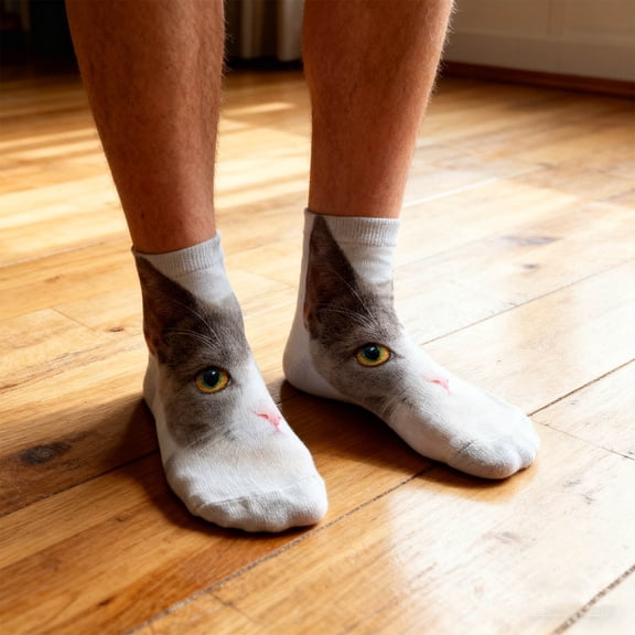 Cute Funny Cat Socks for Women,Cat Face 3D Printed Socks, Comfortable Cotton Crew Socks for Daily Wear, Great Gift Ideas