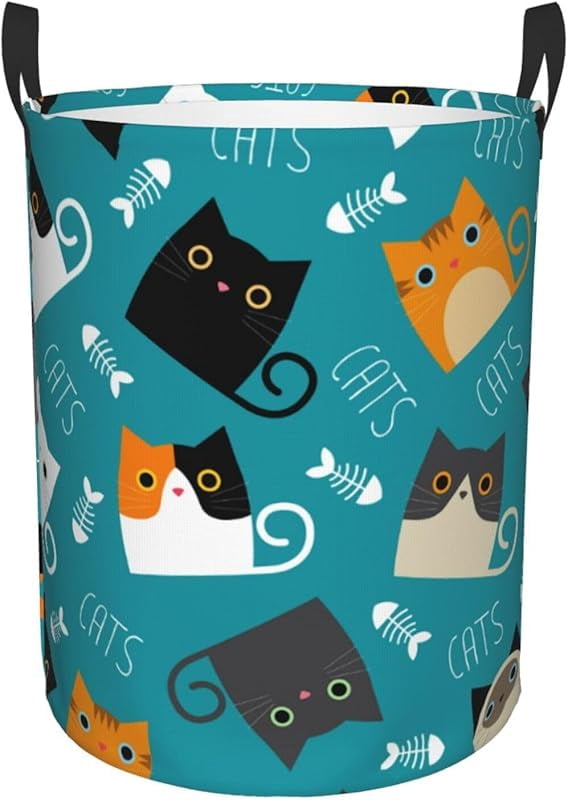 Cute Funny Cats Round Laundry Hamper Storage Basket Toys Clothes Organizer Bin For Home Bathroom Bedroom Dorm Nursery