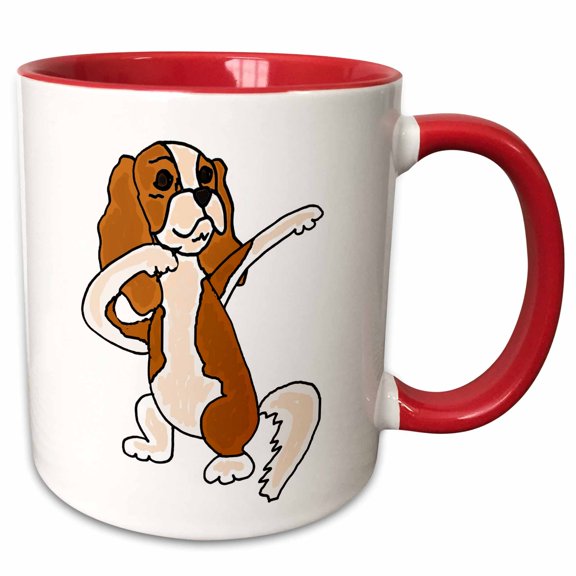 3drose, Cute Funny Cavalier King Charles Spaniel Dabbing Dancing, 11oz Two-tone Red Mug