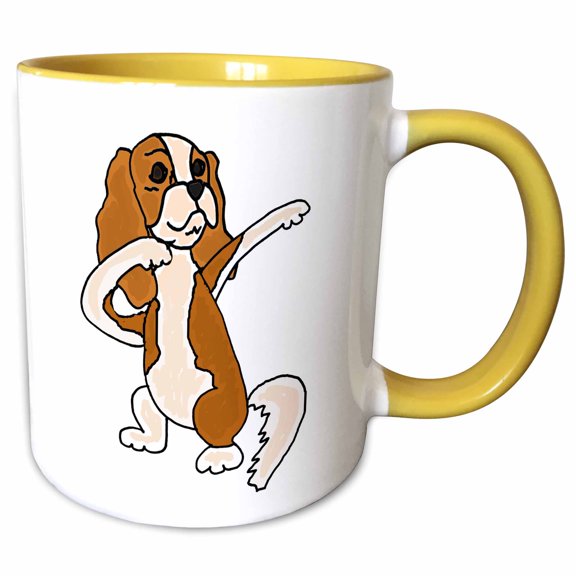3drose, Cute Funny Cavalier King Charles Spaniel Dabbing Dancing, 11oz Two-tone Yellow Mug