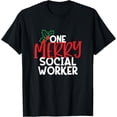 thumbnail image 1 of Cute Funny Christmas Gift One Merry Social Worker Team Match T-Shirt, 1 of 4