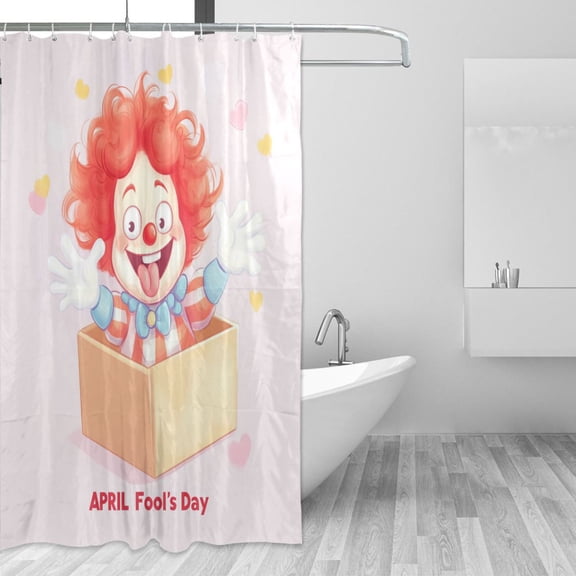 Cute Funny Clown April Fools Day Shower Curtains with 12 Hooks Waterproof Bathroom Decor 66" x 72"