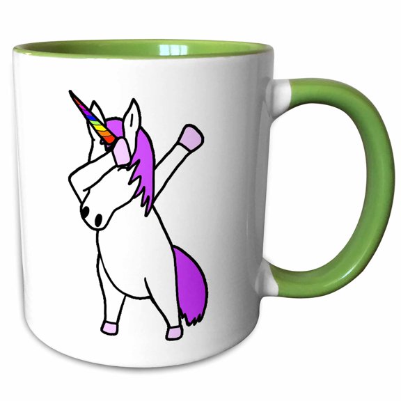 3drose, Cute Funny Cool Dabbing Dance Unicorn Trendy Cartoon, 11oz Two-tone Green Mug
