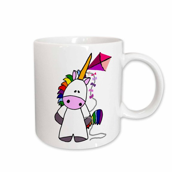 3drose, Cute Funny Cool White Unicorn Flying Kite Cartoon, 11oz Mug