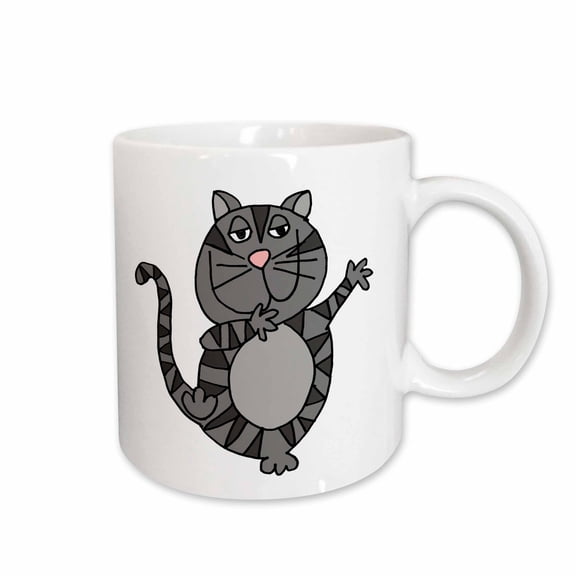 3drose, Cute Funny Dancing Gray Tabby Kitty Cat Cartoon, 11oz Mug