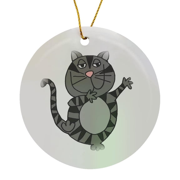 3drose, Cute Funny Dancing Gray Tabby Kitty Cat Cartoon, Circle Porcelain Ornament