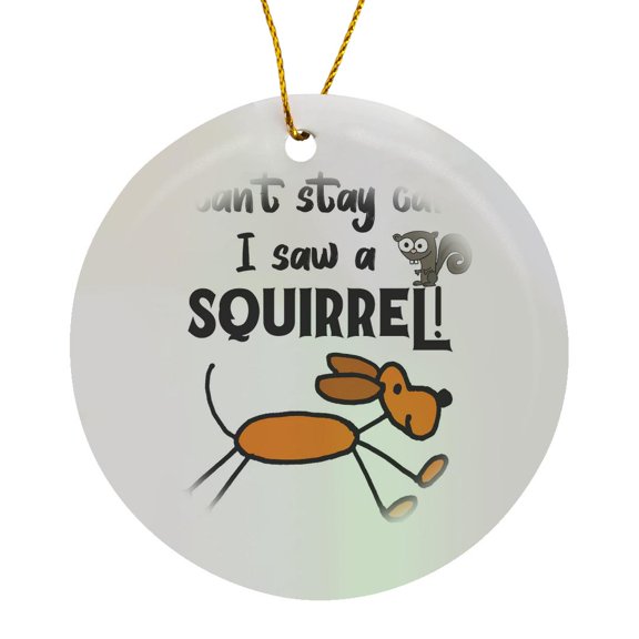 3drose, Cute Funny Dog Chasing Squirrel Cant Stay Calm Saw a Squirrel Cartoon, Circle Porcelain Ornament