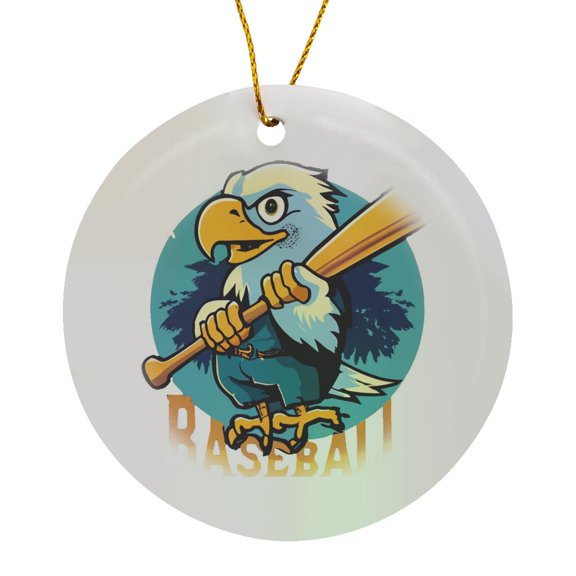 3drose, Cute Funny Eagle Bird Playing Baseball Sports Cubism Style, Circle Porcelain Ornament