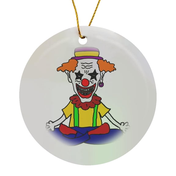 3drose, Cute Funny Evil Clown Doing Yoga Cartoon, Circle Porcelain Ornament