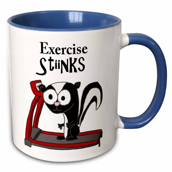 3drose, Cute Funny Exercise Stinks Skunk on Treadmill Cartoon, 15oz Two-tone Blue Mug