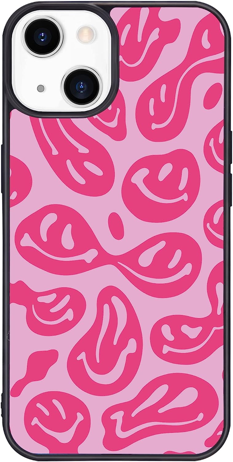 Cute Funny Face Phone Case for iPhone 13 Pro Max Pink and White Smiling