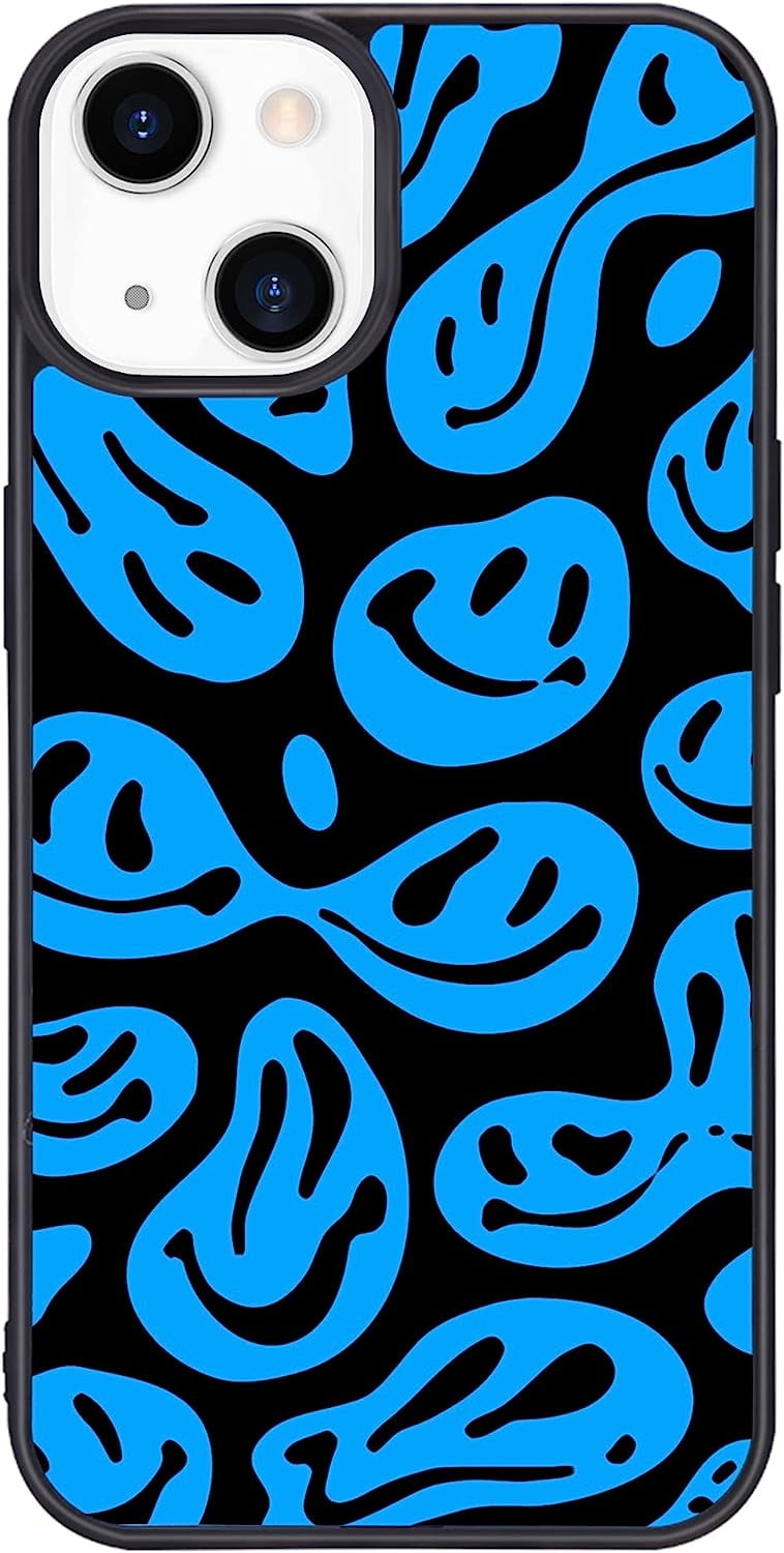 Cute Funny Face Phone Case for iPhone XR Black and Blue Smiling Face