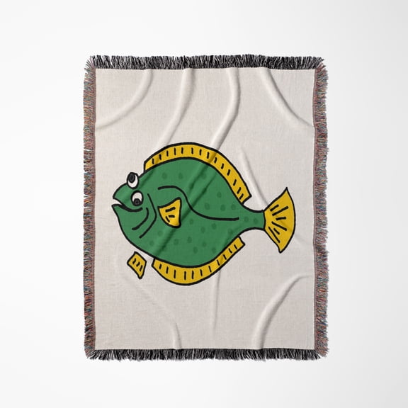 Cute Funny Flounder Fish Fishing Cartoon, Woven Blanket