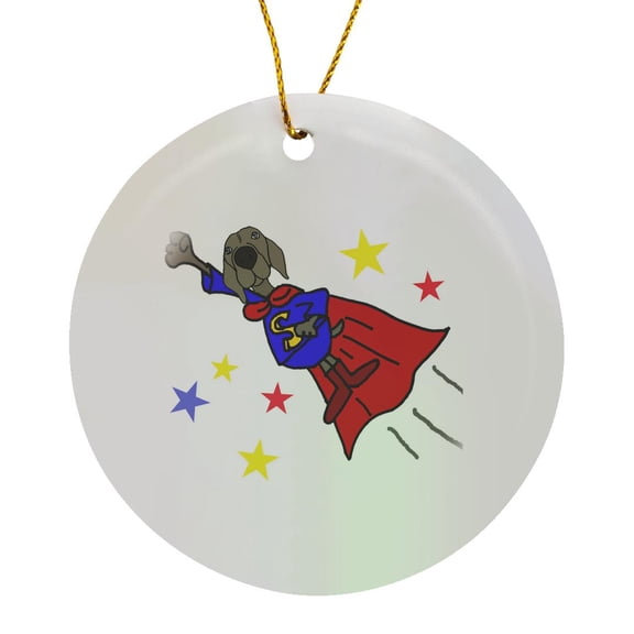 3drose, Cute Funny Flying Weimaraner Dog Superhero in Red Cape, Circle Porcelain Ornament