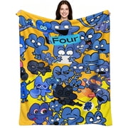 Cute Funny Four Bfdi Cartoon Character, Soft Warm Flannel Fleece, Aesthetic Kawaii Cartoon, Throw Blanket, Cozy Warm, Home Decor, Sofa Bed, Daily Use, Gift