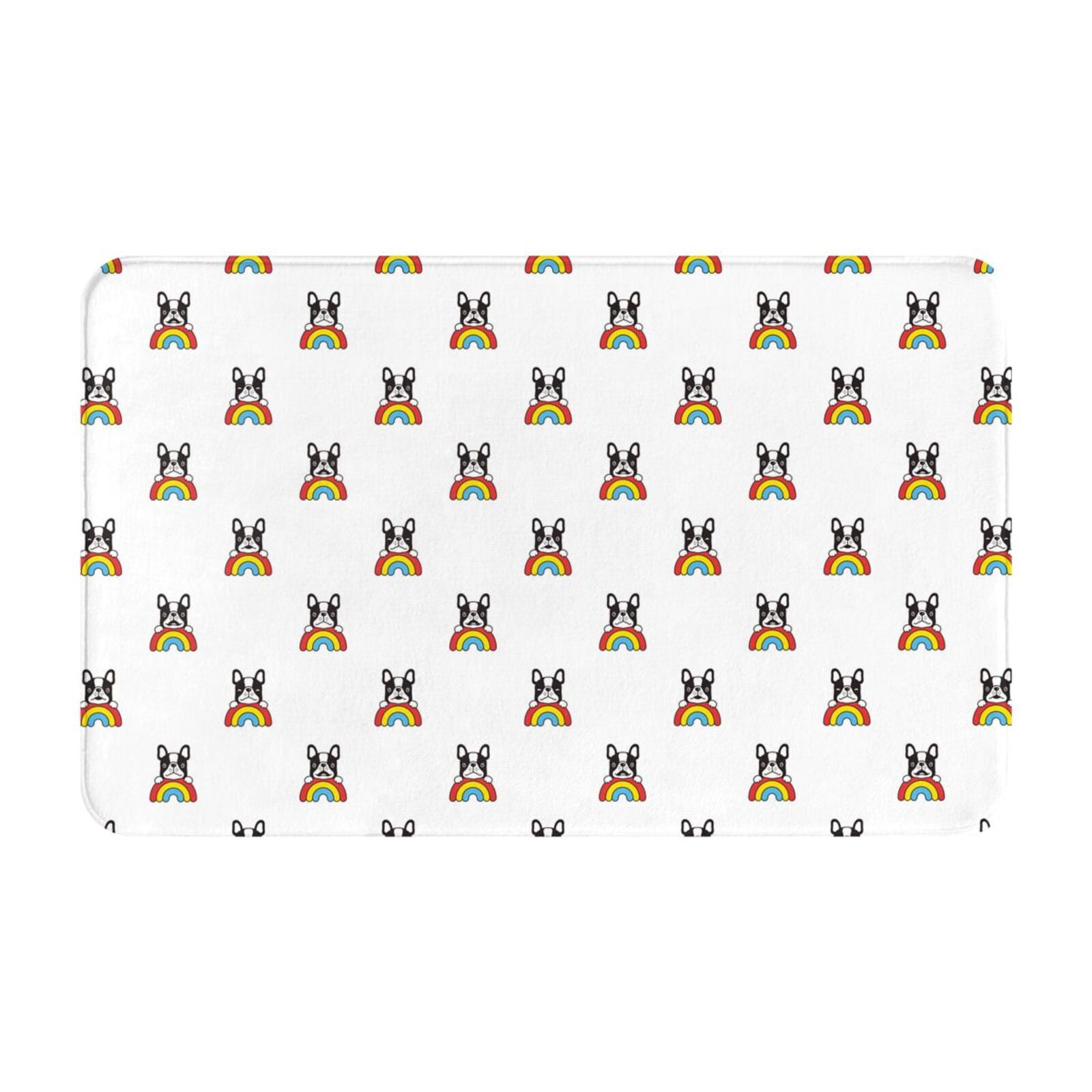 Cute Funny French Bulldog Rainbow Front Door Mat, Indoor Mats for